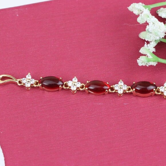 Rose Gold Bracelet with Red and White Stones, XPBL0686 - Picture 11 of 12